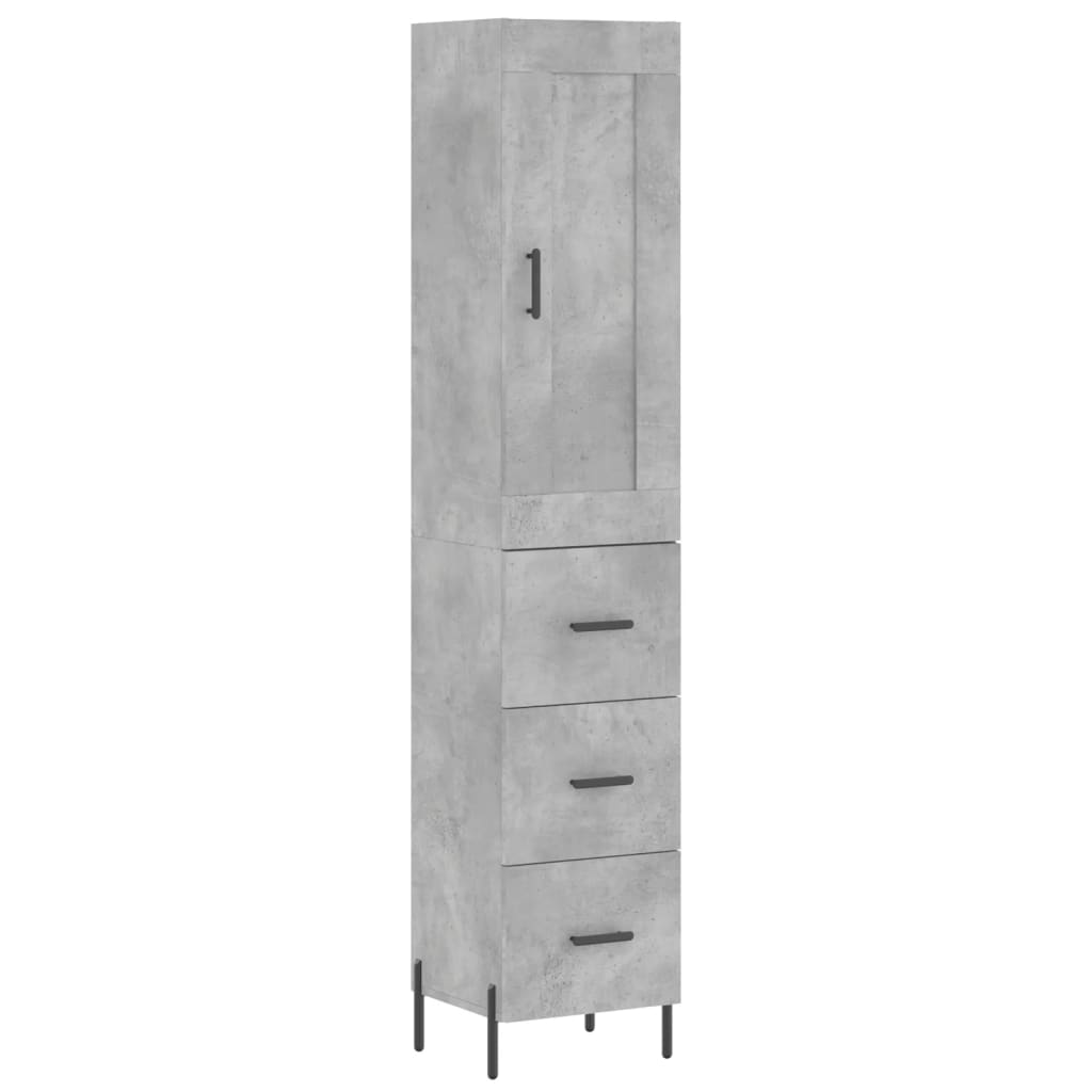 betonszürke szerelt fa magasszekrény 34,5x34x180 cm