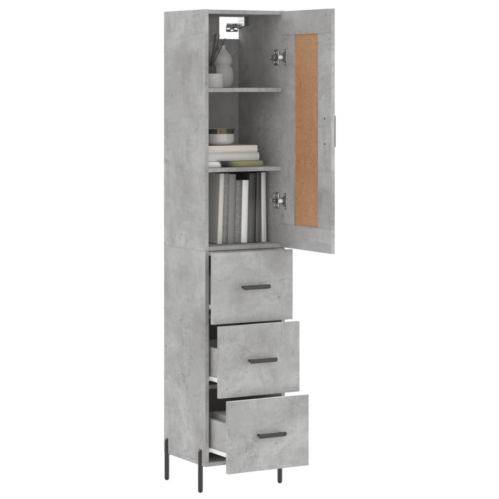 betonszürke szerelt fa magasszekrény 34,5x34x180 cm