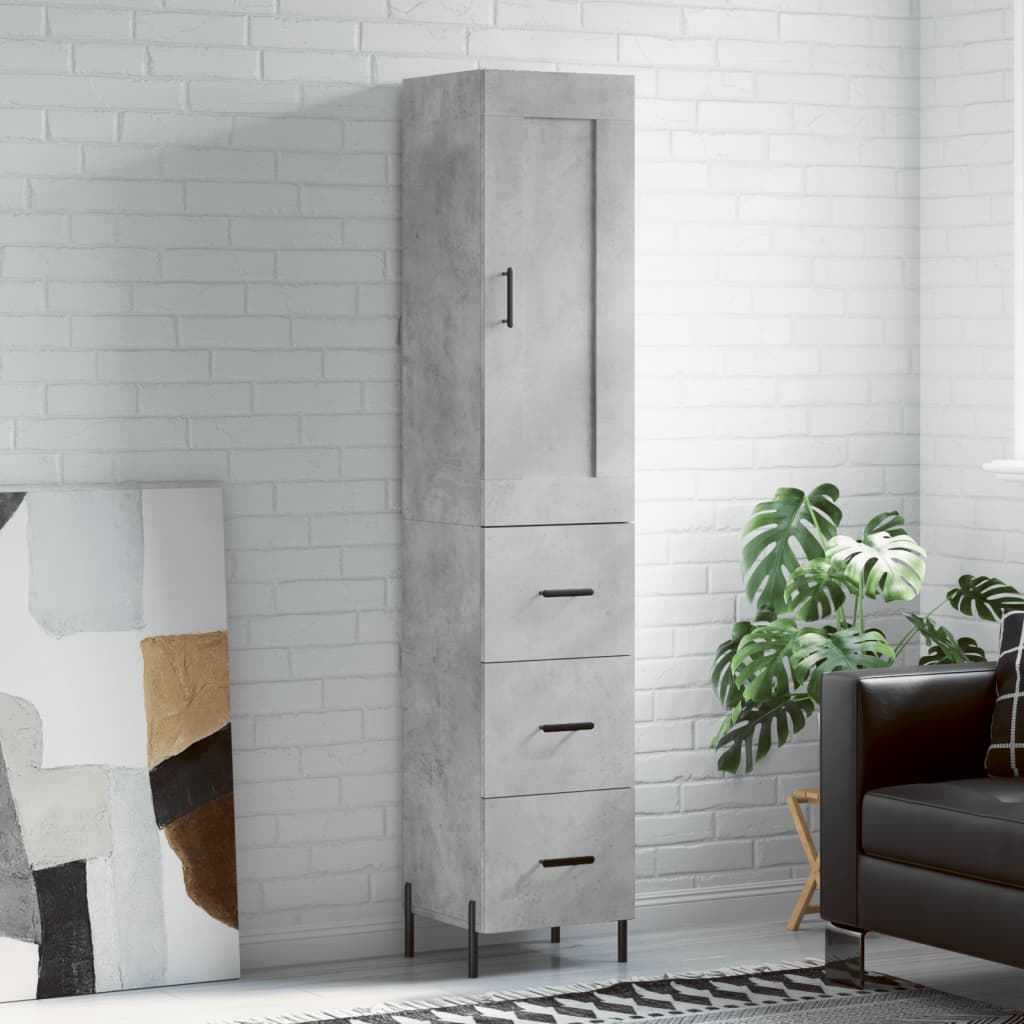 betonszürke szerelt fa magasszekrény 34,5x34x180 cm