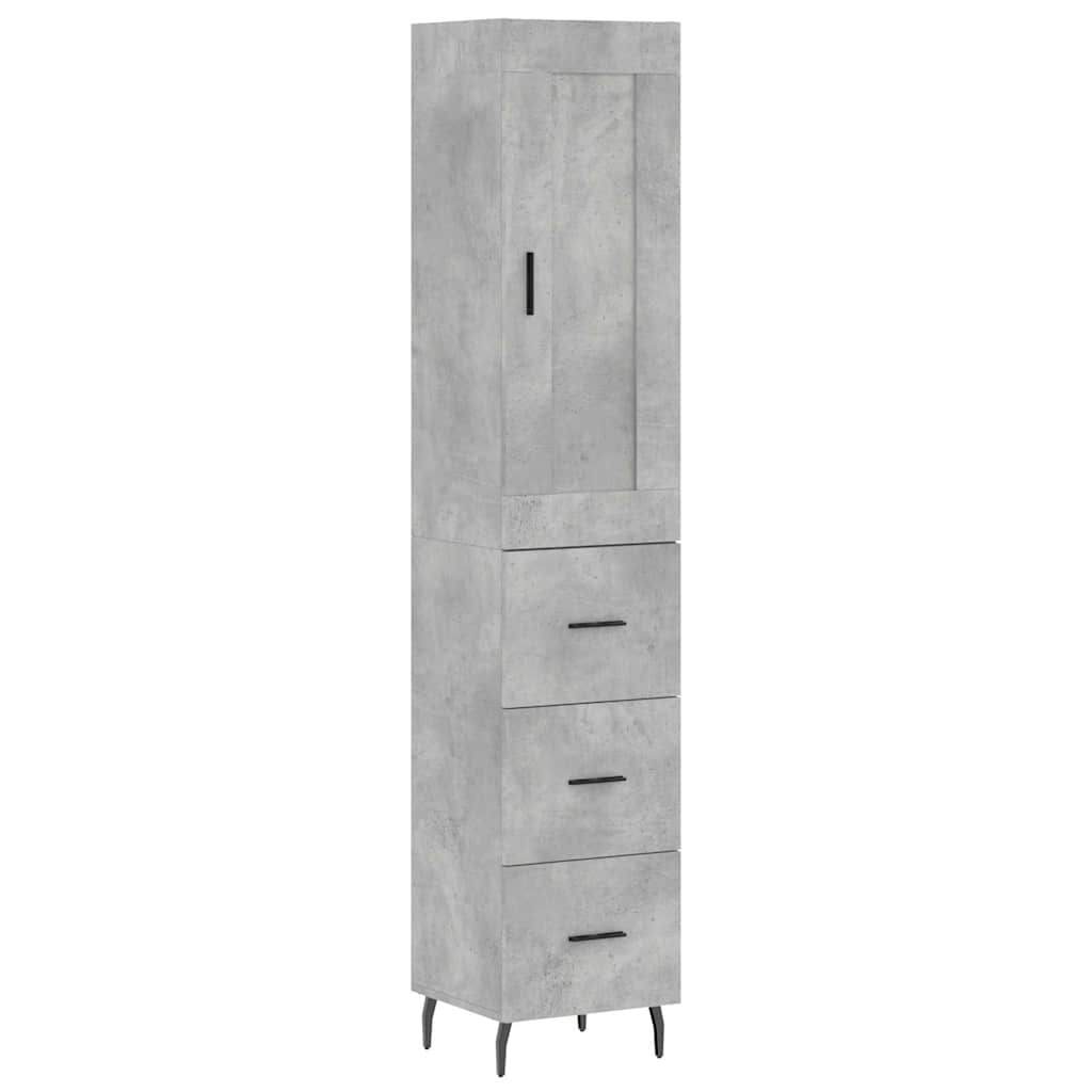betonszürke szerelt fa magasszekrény 34,5x34x180 cm