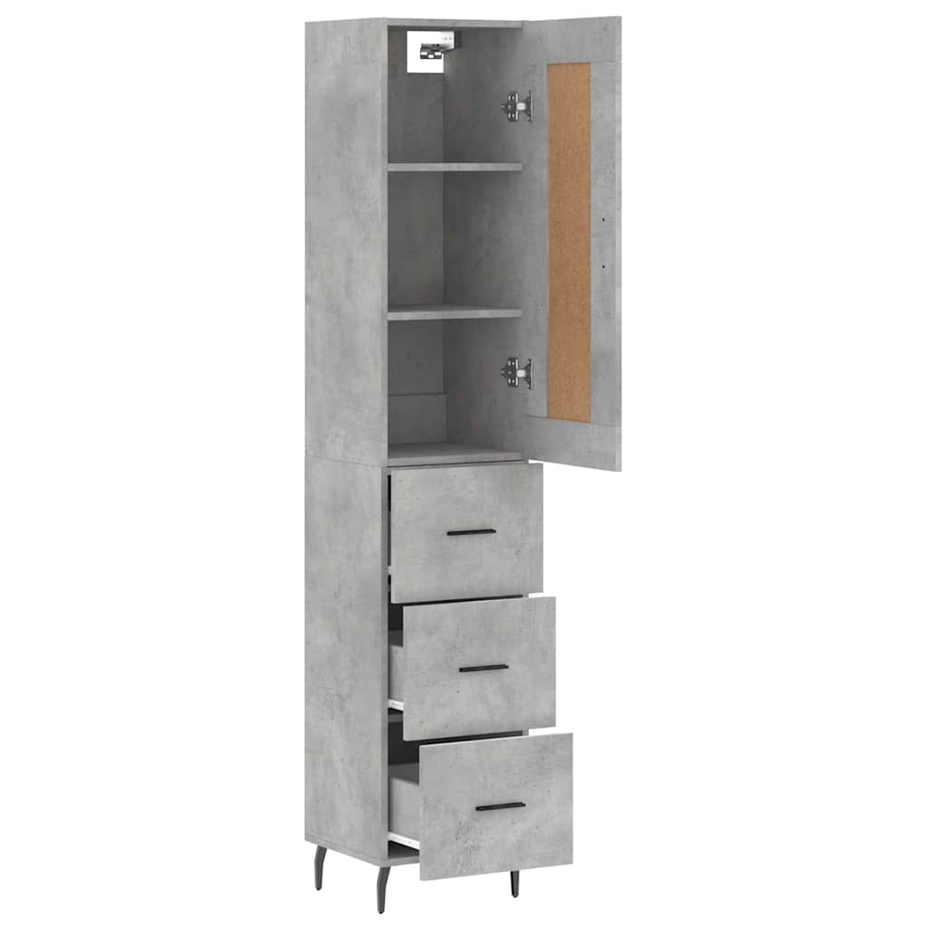 betonszürke szerelt fa magasszekrény 34,5x34x180 cm