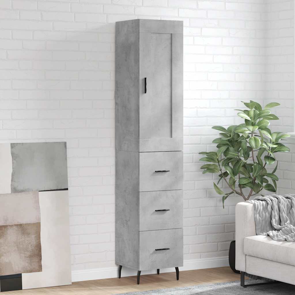betonszürke szerelt fa magasszekrény 34,5x34x180 cm