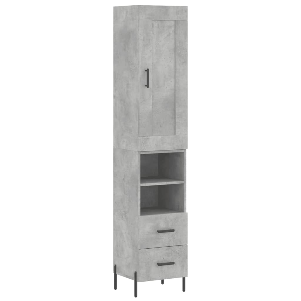 betonszürke szerelt fa magasszekrény 34,5x34x180 cm
