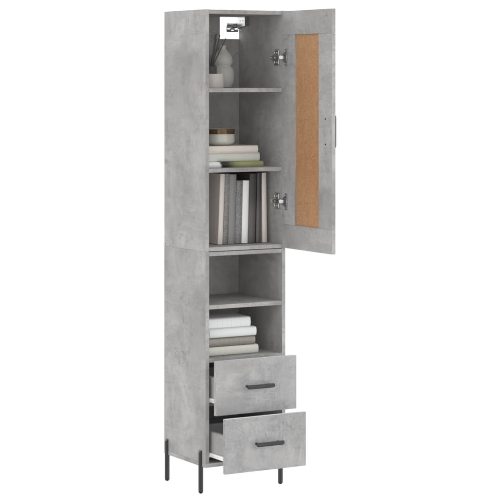 betonszürke szerelt fa magasszekrény 34,5x34x180 cm