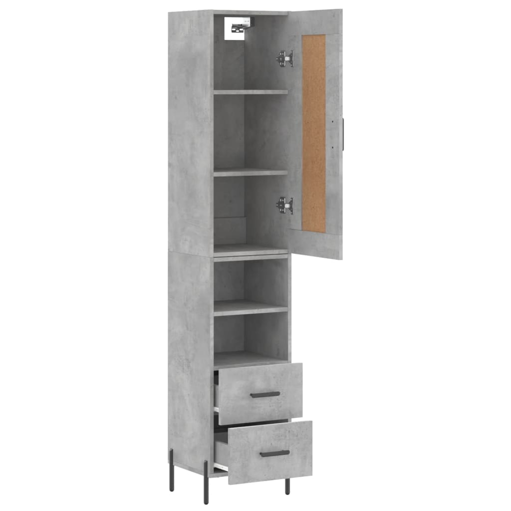 betonszürke szerelt fa magasszekrény 34,5x34x180 cm