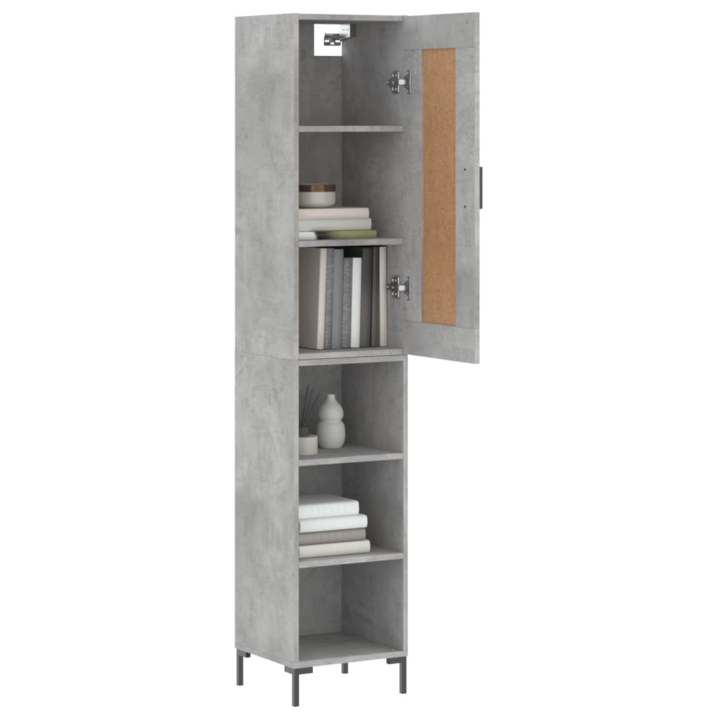 betonszürke szerelt fa magasszekrény 34,5x34x180 cm