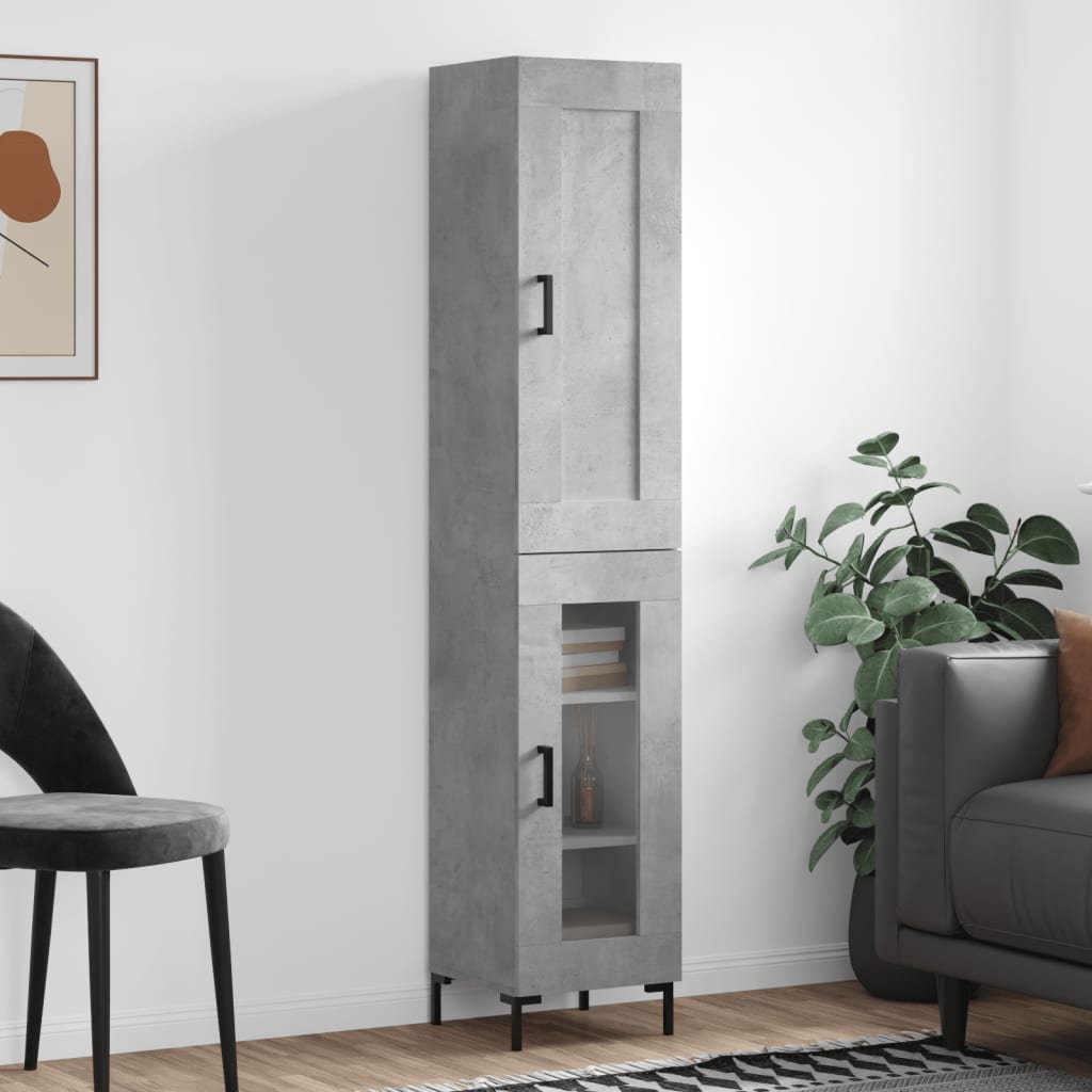 betonszürke szerelt fa magasszekrény 34,5x34x180 cm