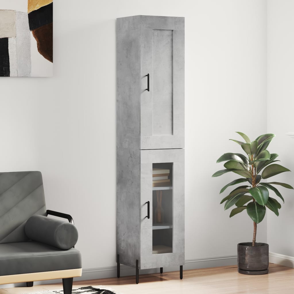 betonszürke szerelt fa magasszekrény 34,5x34x180 cm