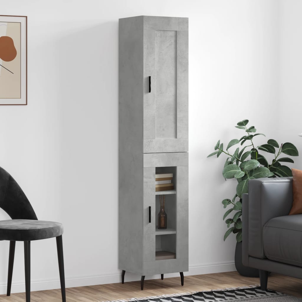 betonszürke szerelt fa magasszekrény 34,5x34x180 cm