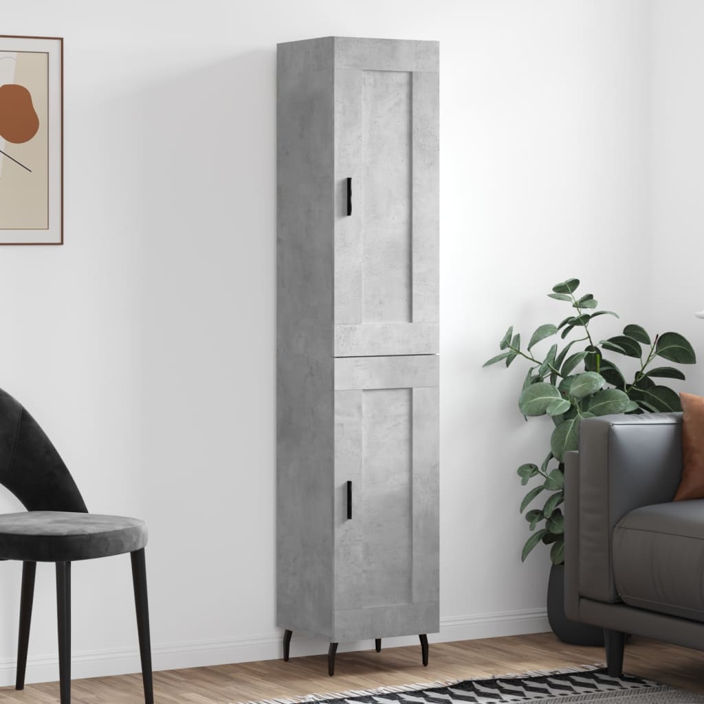 betonszürke szerelt fa magasszekrény 34,5x34x180 cm
