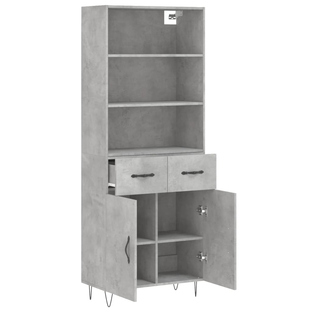 betonszürke szerelt fa magasszekrény 69,5 x 34 x 180 cm