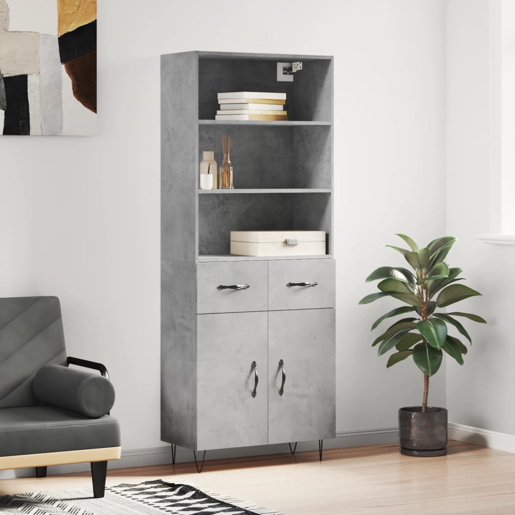 betonszürke szerelt fa magasszekrény 69,5 x 34 x 180 cm