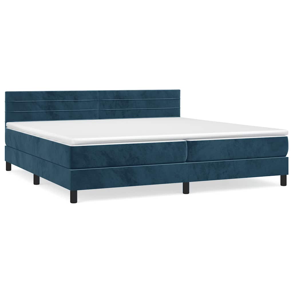 sötétkék bársony rugós ágy matraccal 200x200 cm