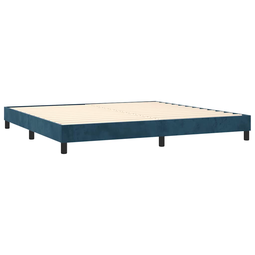 sötétkék bársony rugós ágy matraccal 200x200 cm