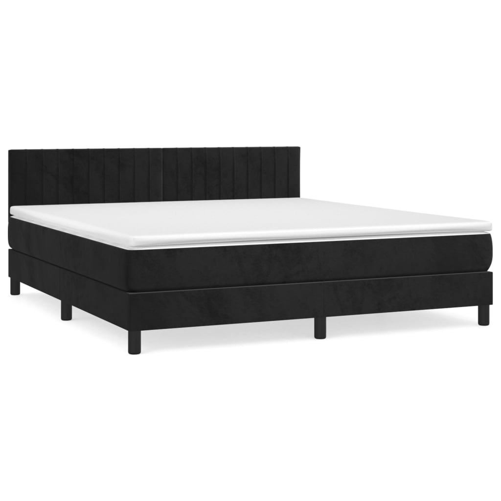 fekete bársony rugós ágy matraccal 160x200 cm