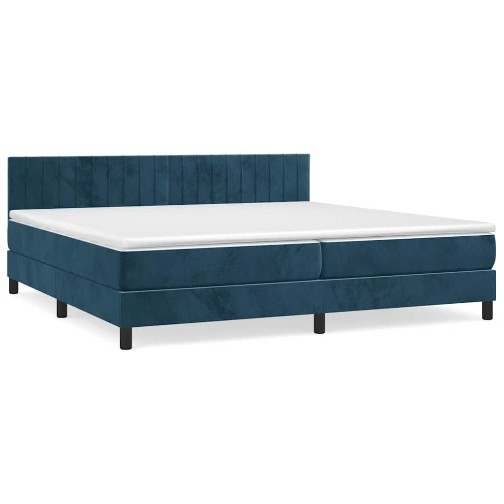 sötétkék bársony rugós ágy matraccal 200x200 cm
