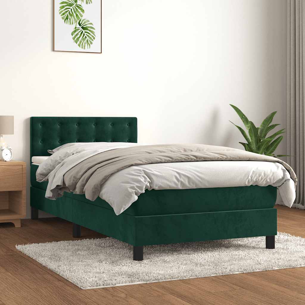 sötétzöld bársony rugós ágy matraccal 100 x 200 cm