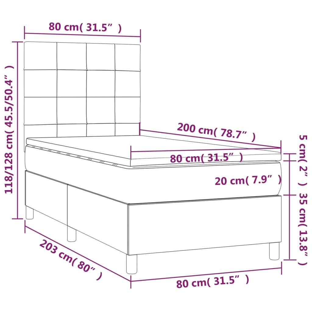 sötétbarna szövet rugós ágy matraccal 80 x 200 cm