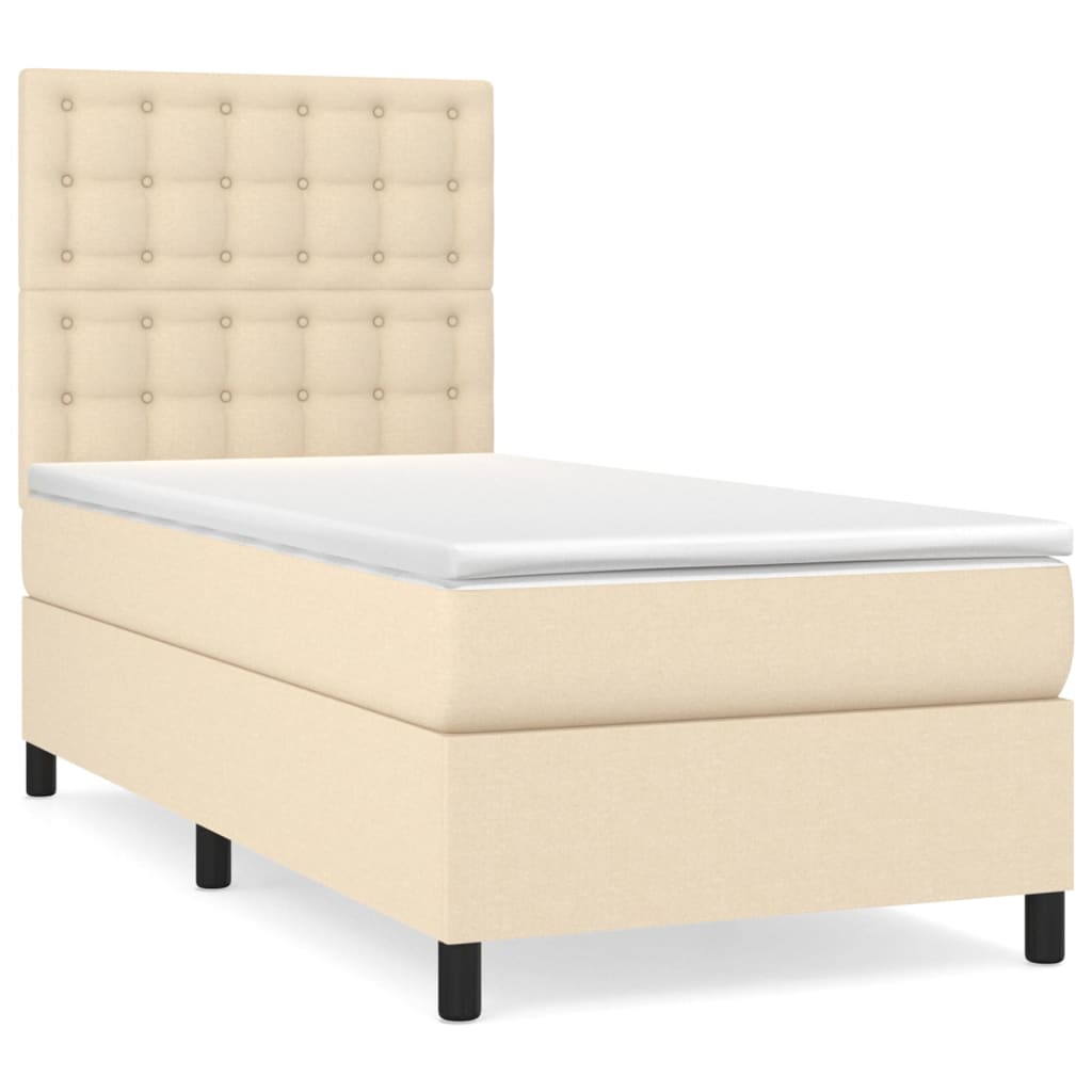 krémszínű szövet rugós ágy matraccal 90 x 190 cm