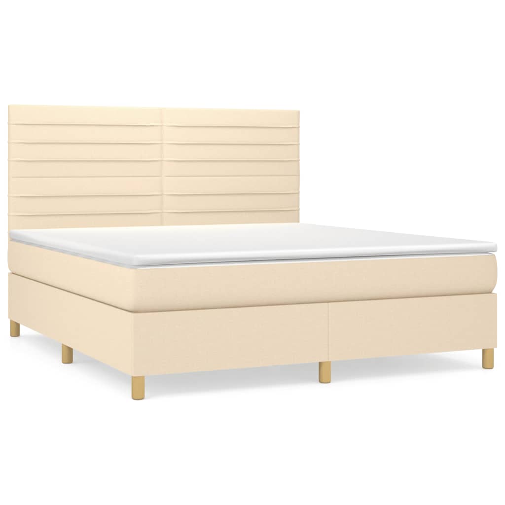 krémszínű szövet rugós ágy matraccal 160 x 200 cm