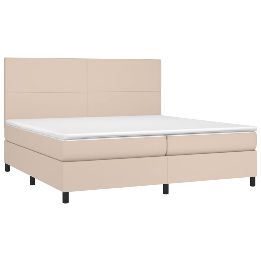 cappuccino színű műbőr rugós ágy matraccal 200 x 200 cm
