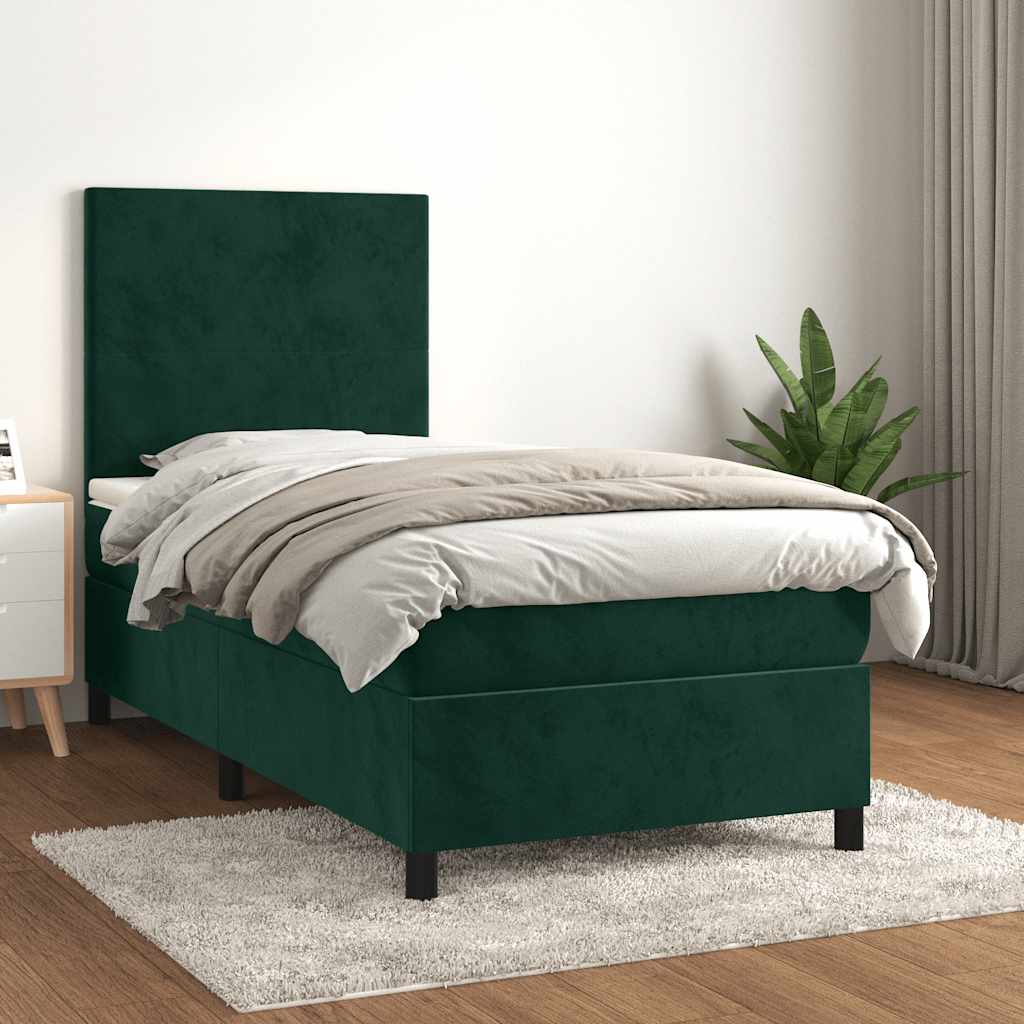 sötétzöld bársony rugós ágy matraccal 100 x 200 cm