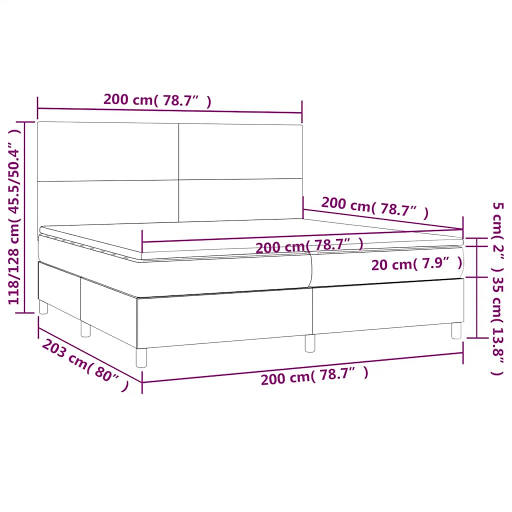 sötétkék bársony rugós ágy matraccal 200x200 cm
