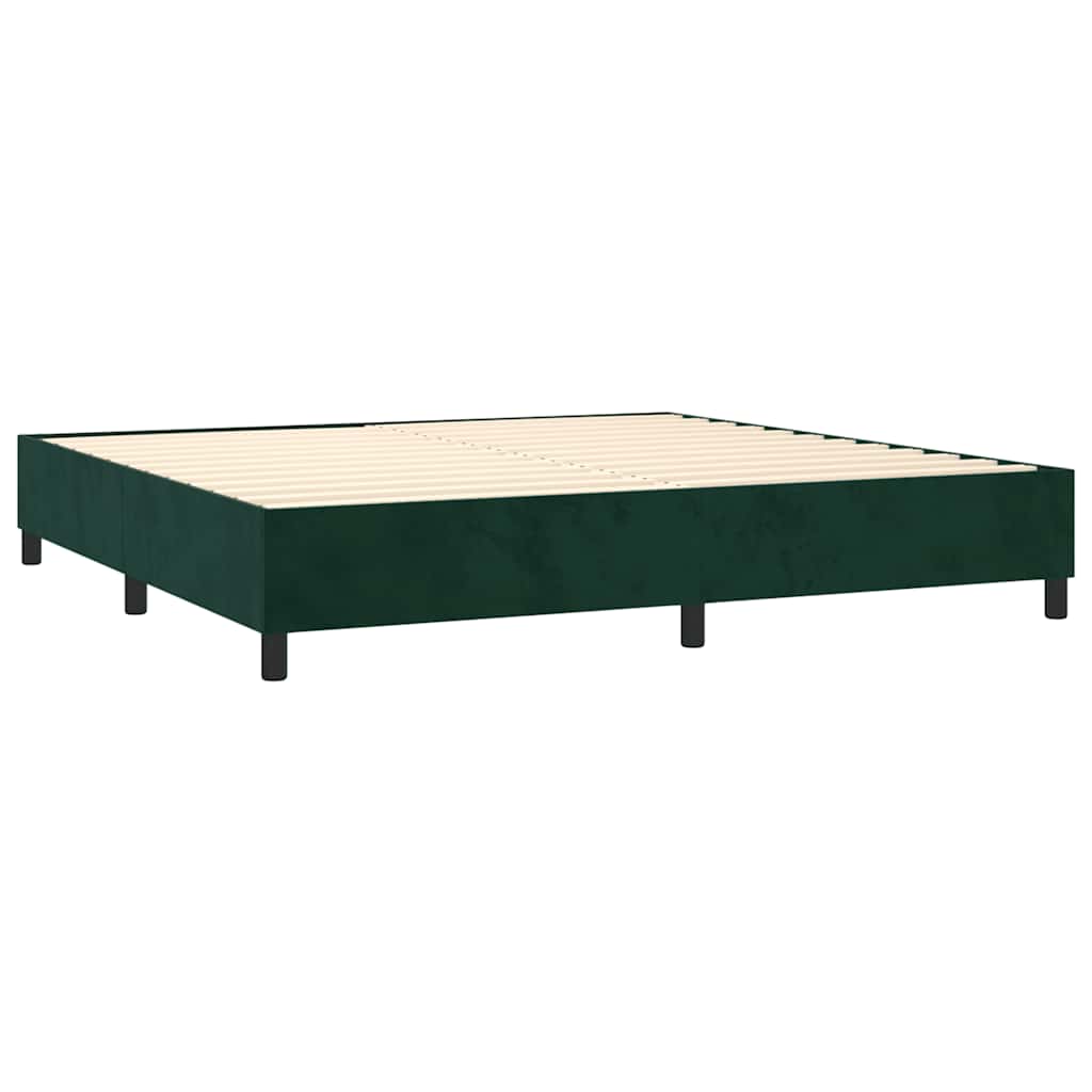 sötétzöld bársony rugós ágy matraccal 200x200 cm