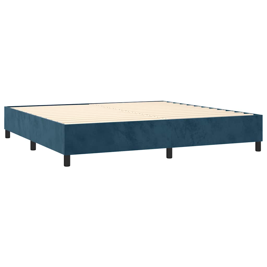 sötétkék bársony rugós ágy matraccal 200x200 cm