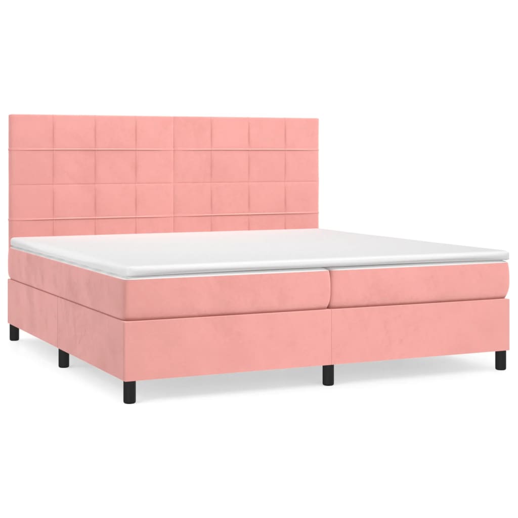 rózsaszín bársony rugós ágy matraccal 200x200 cm