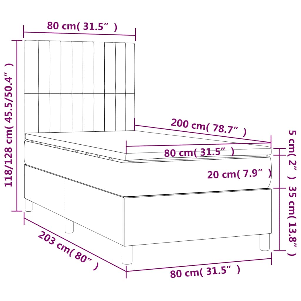 sötétkék bársony rugós ágy matraccal 80 x 200 cm