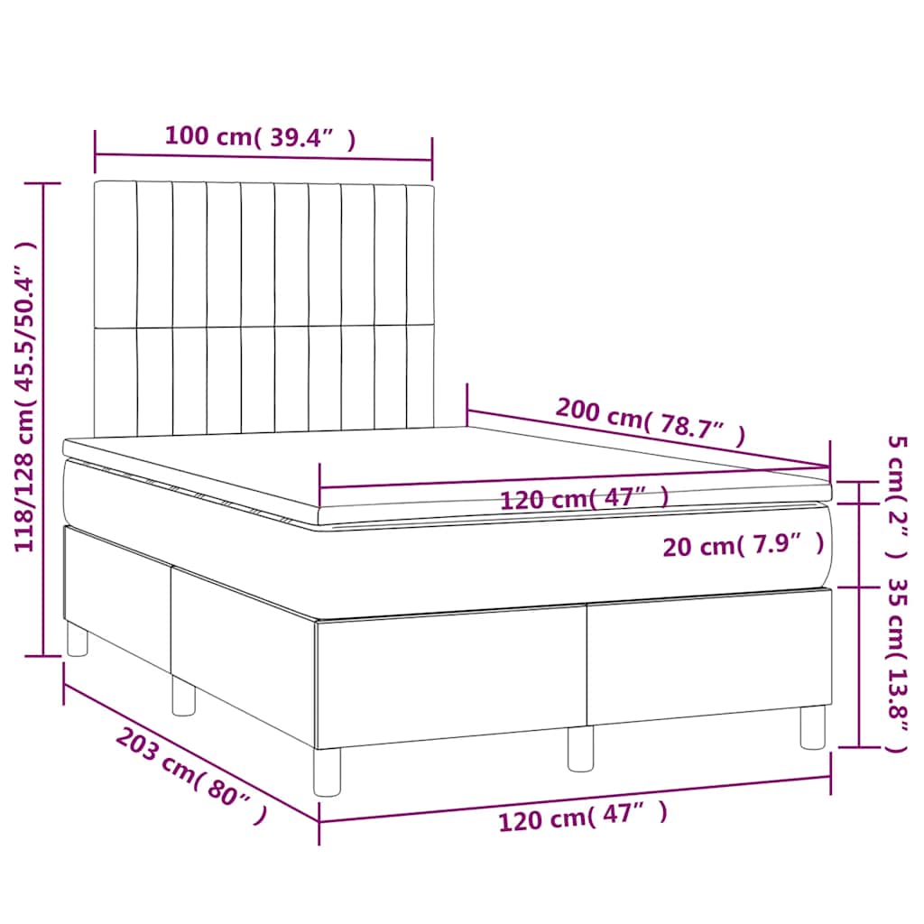 sötétkék bársony rugós ágy matraccal 120 x 200 cm