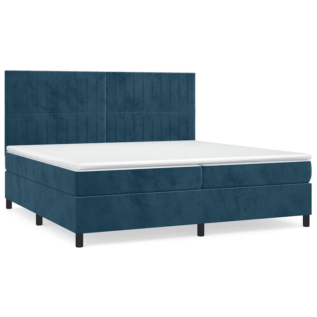 sötétkék bársony rugós ágy matraccal 200x200 cm
