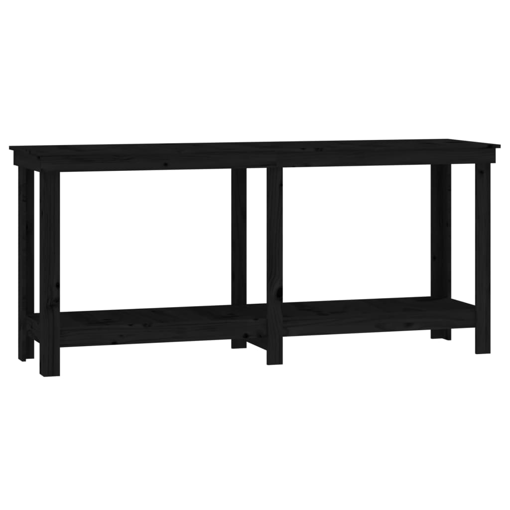 fekete tömör fenyőfa munkapad 180 x 50 x 80 cm