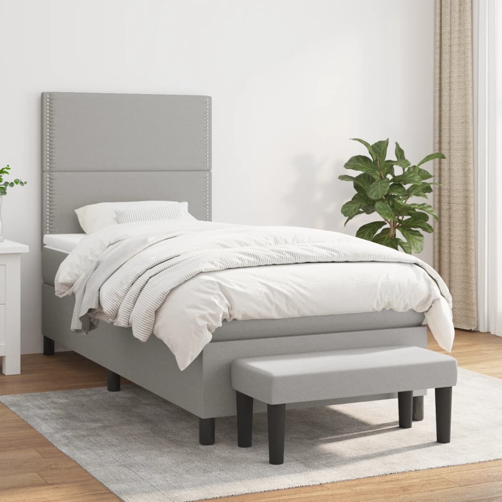 világosszürke szövet rugós ágy matraccal 90x190 cm