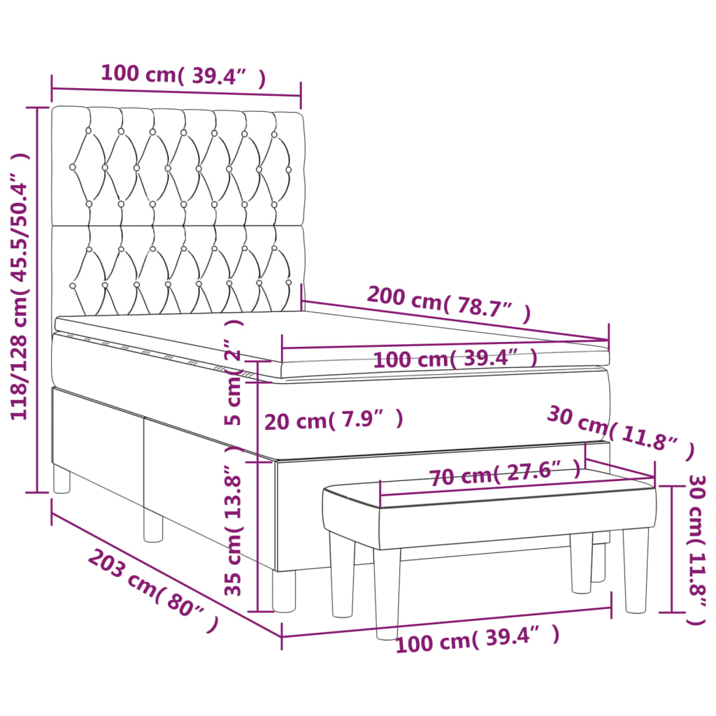 sötétbarna szövet rugós ágy matraccal 100 x 200 cm