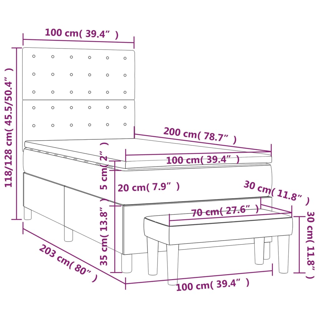 sötétszürke szövet rugós ágy matraccal 100 x 200 cm