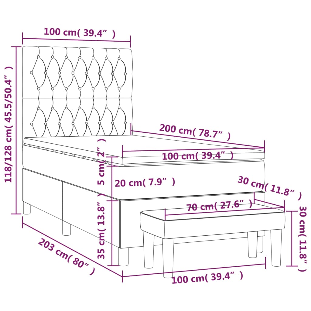sötétbarna szövet rugós ágy matraccal 100 x 200 cm