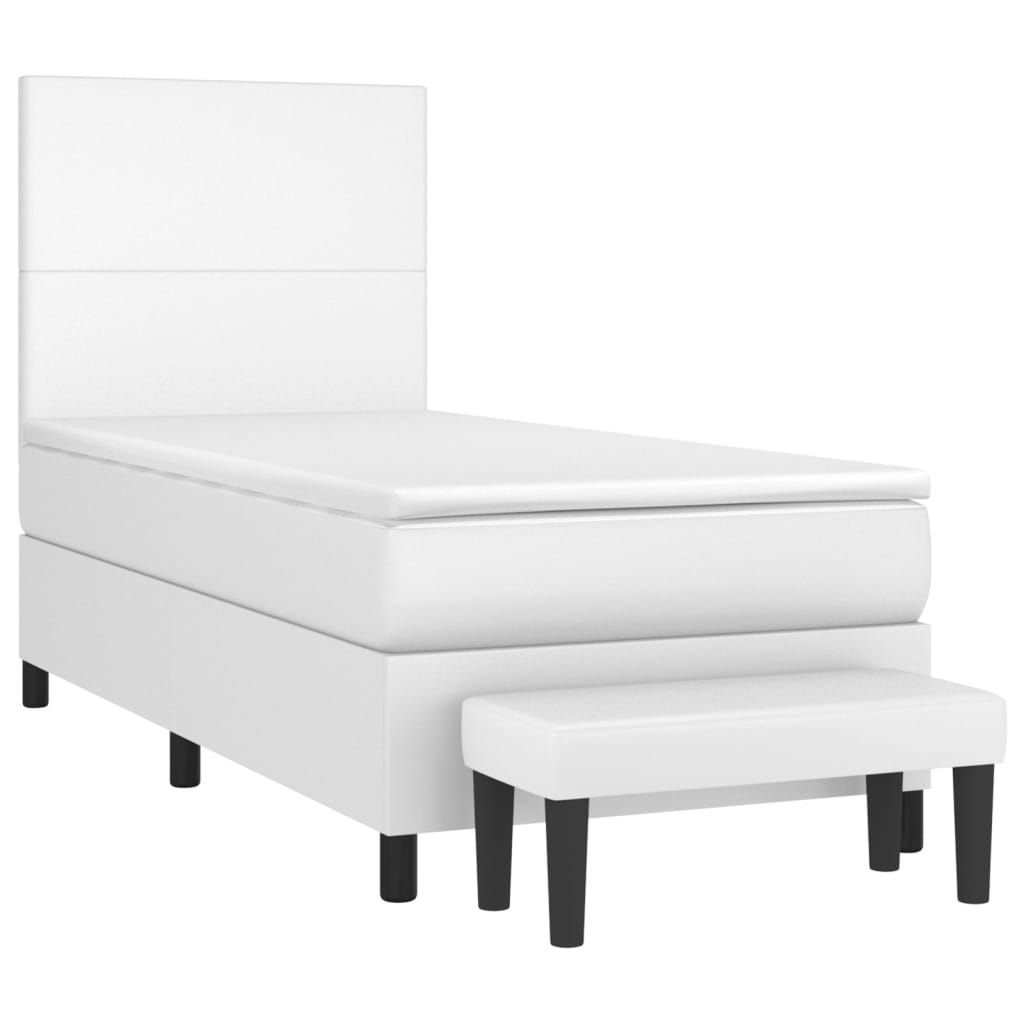 fehér műbőr rugós ágy matraccal 90 x 200 cm