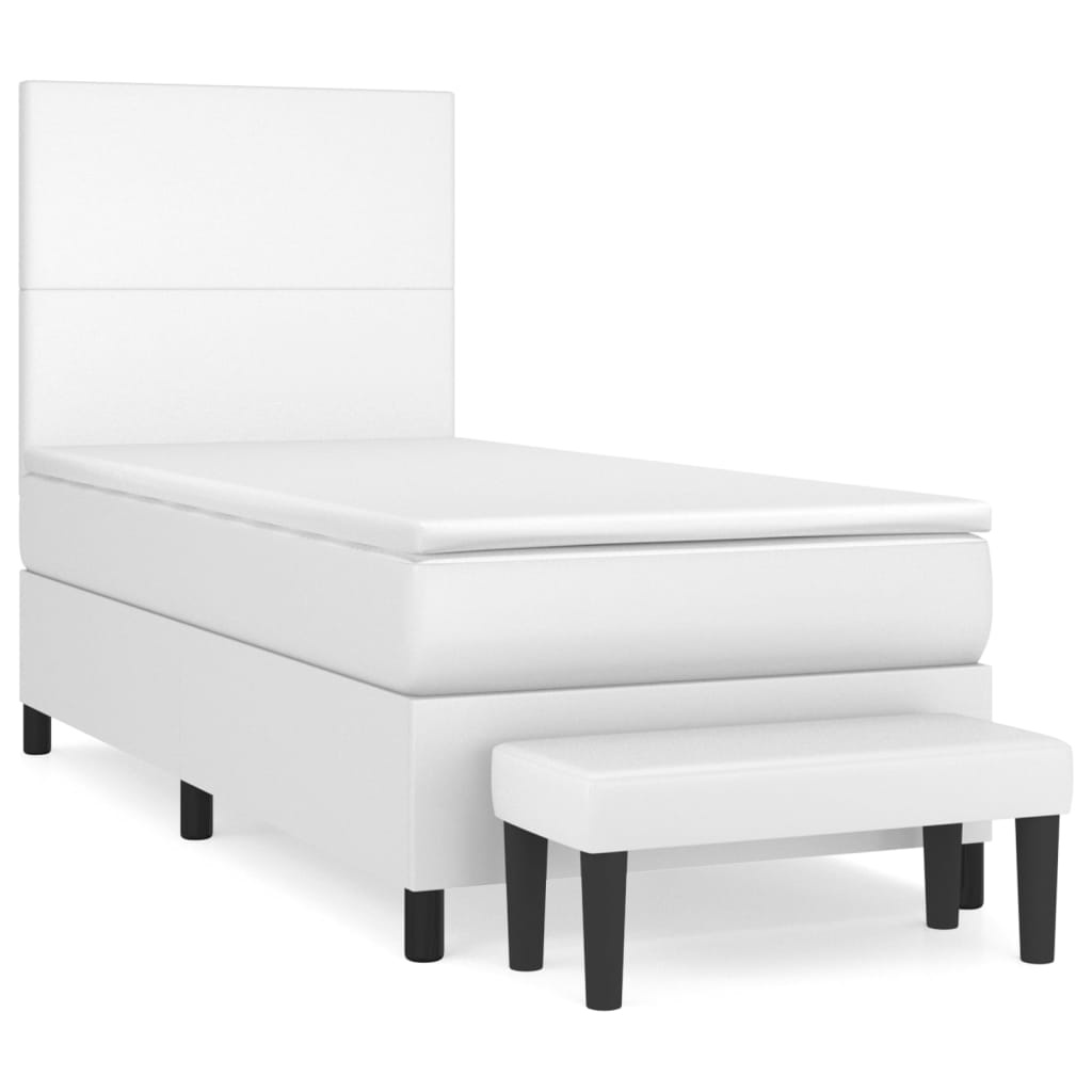 fehér műbőr rugós ágy matraccal 100 x 200 cm