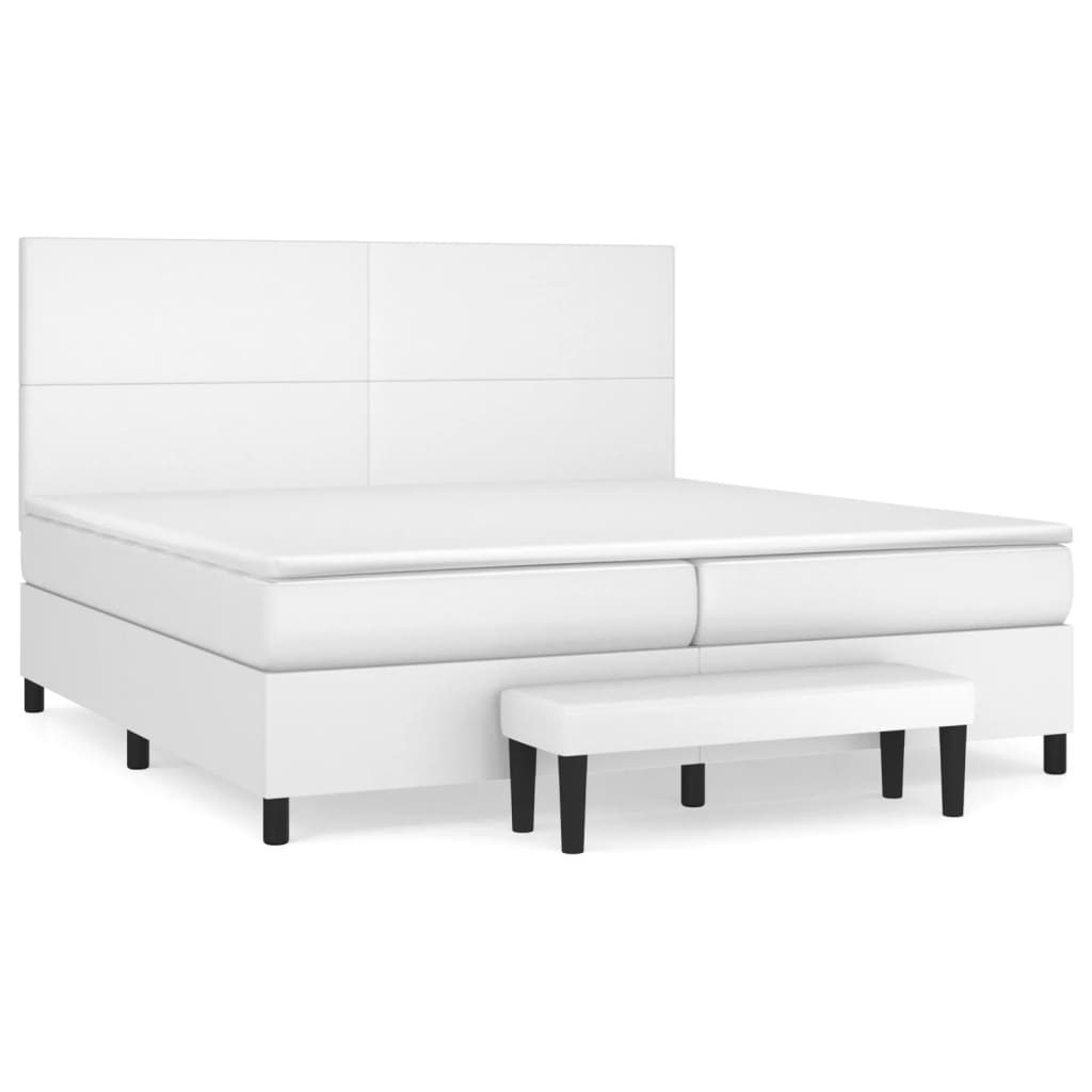 fehér műbőr rugós ágy matraccal 200 x 200 cm