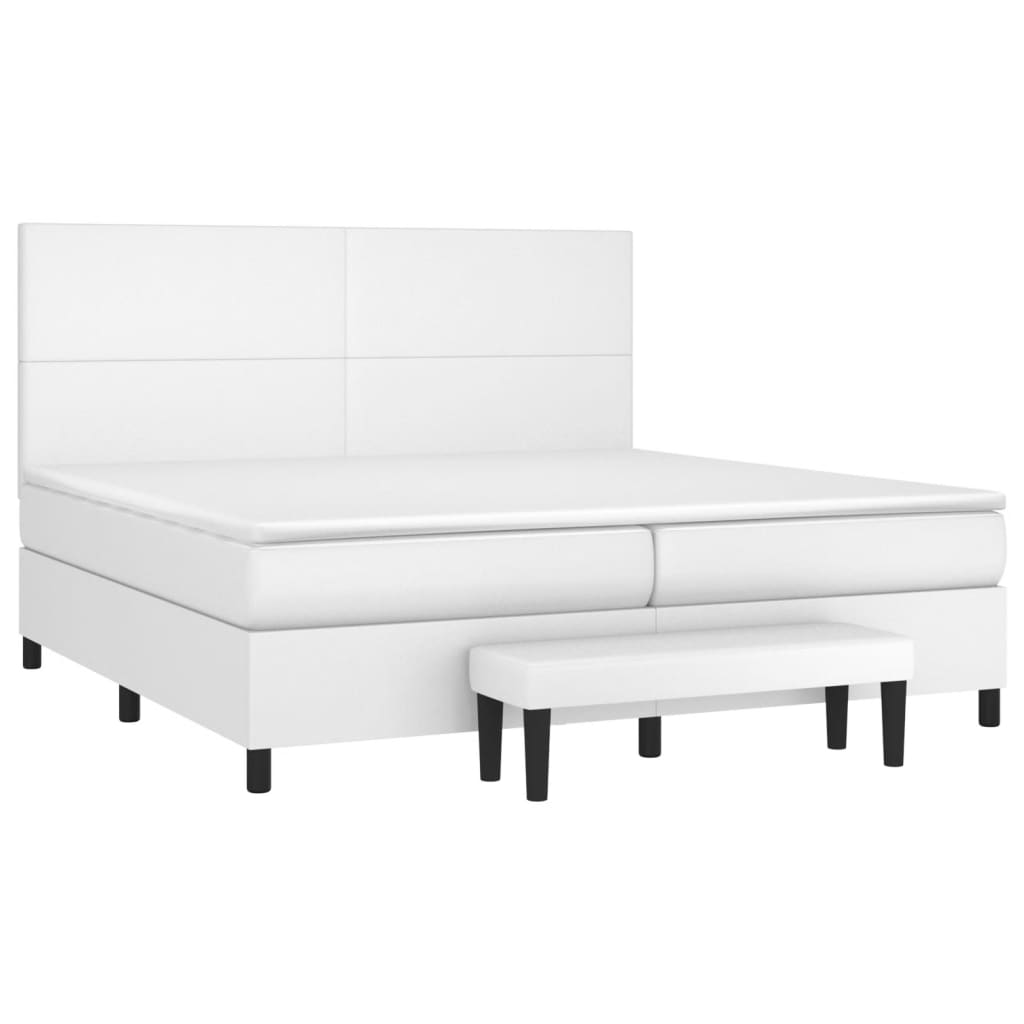 fehér műbőr rugós ágy matraccal 200 x 200 cm