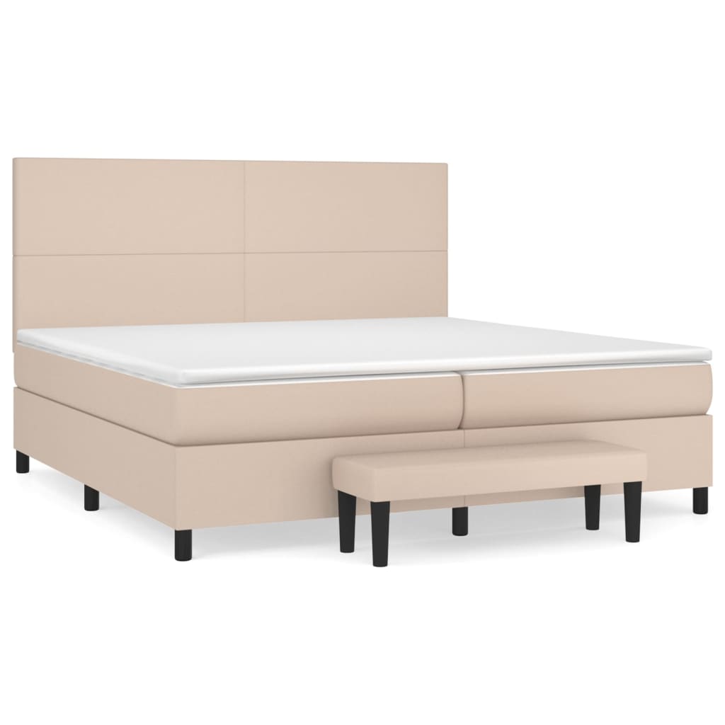 cappuccino színű műbőr rugós ágy matraccal 200 x 200 cm