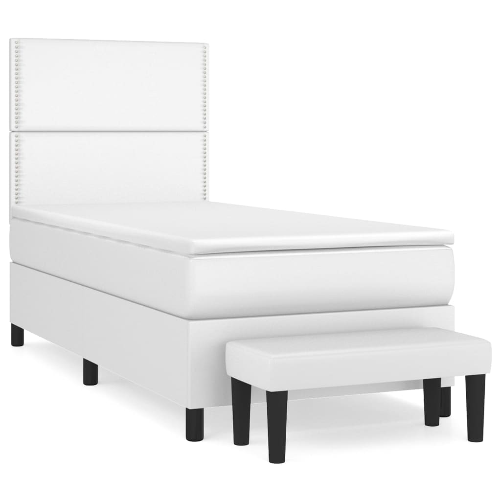 fehér műbőr rugós ágy matraccal 100 x 200 cm