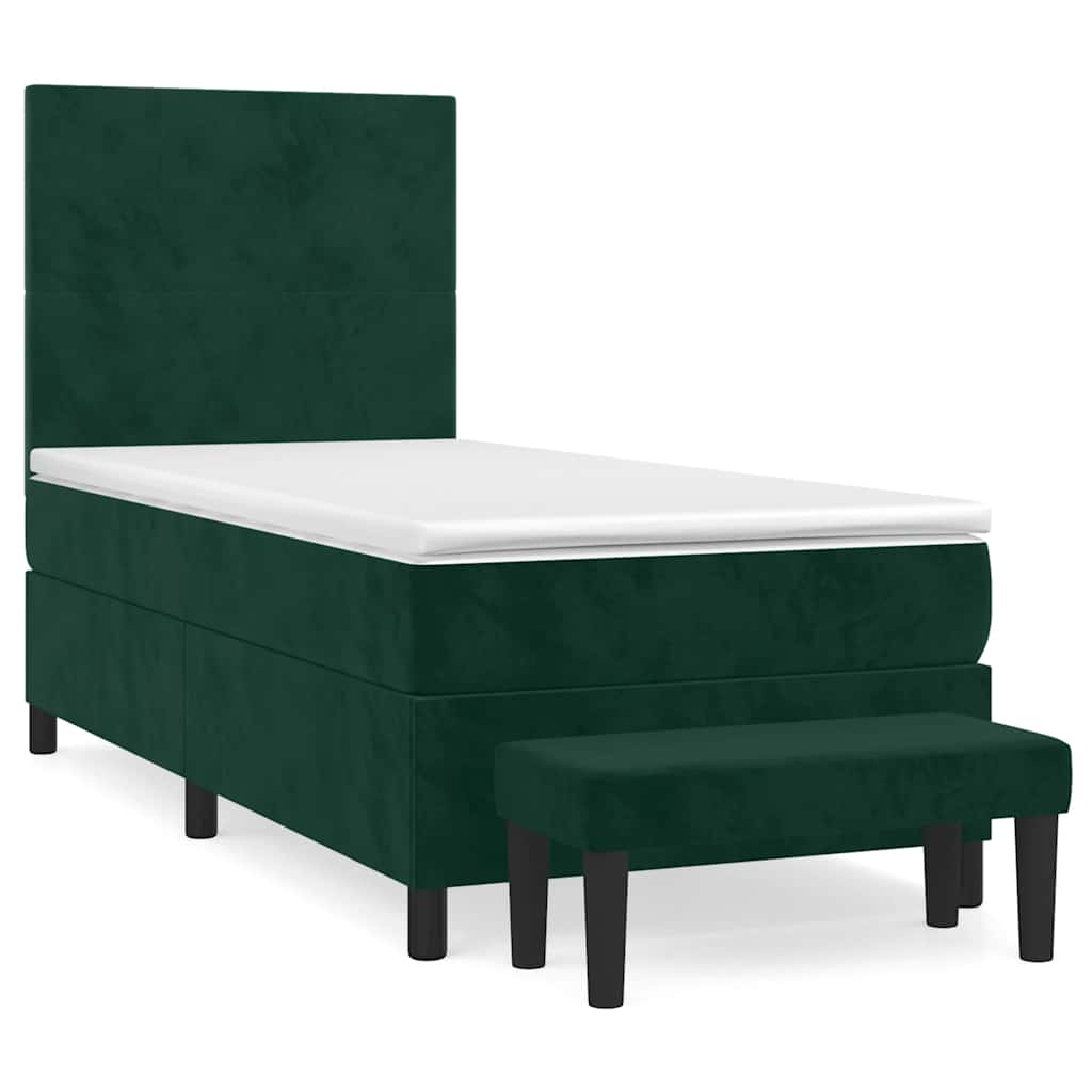 sötétzöld bársony rugós ágy matraccal 100 x 200 cm