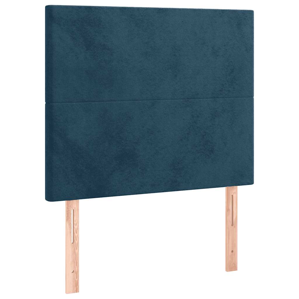 sötétkék bársony rugós ágy matraccal 100 x 200 cm