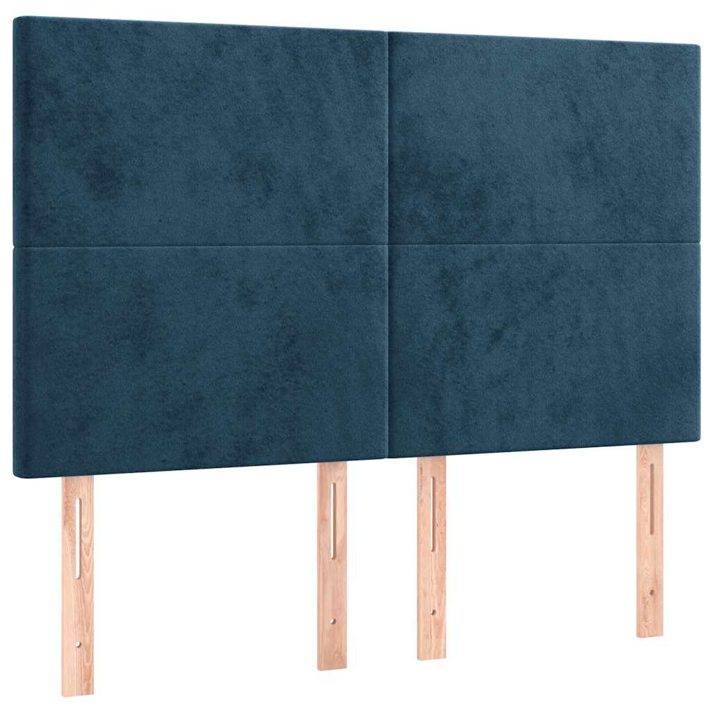 sötétkék bársony rugós ágy matraccal 140x190 cm