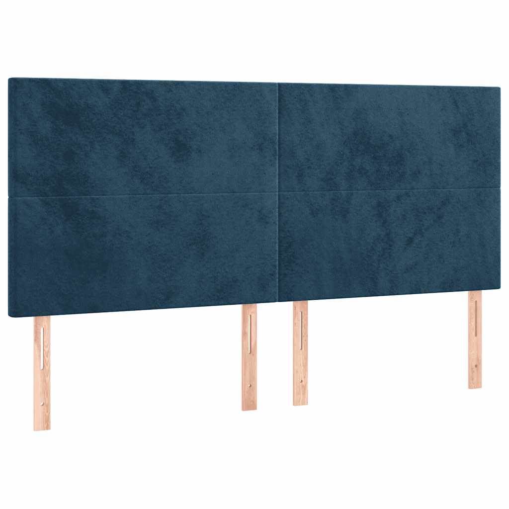 sötétkék bársony rugós ágy matraccal 160x200 cm