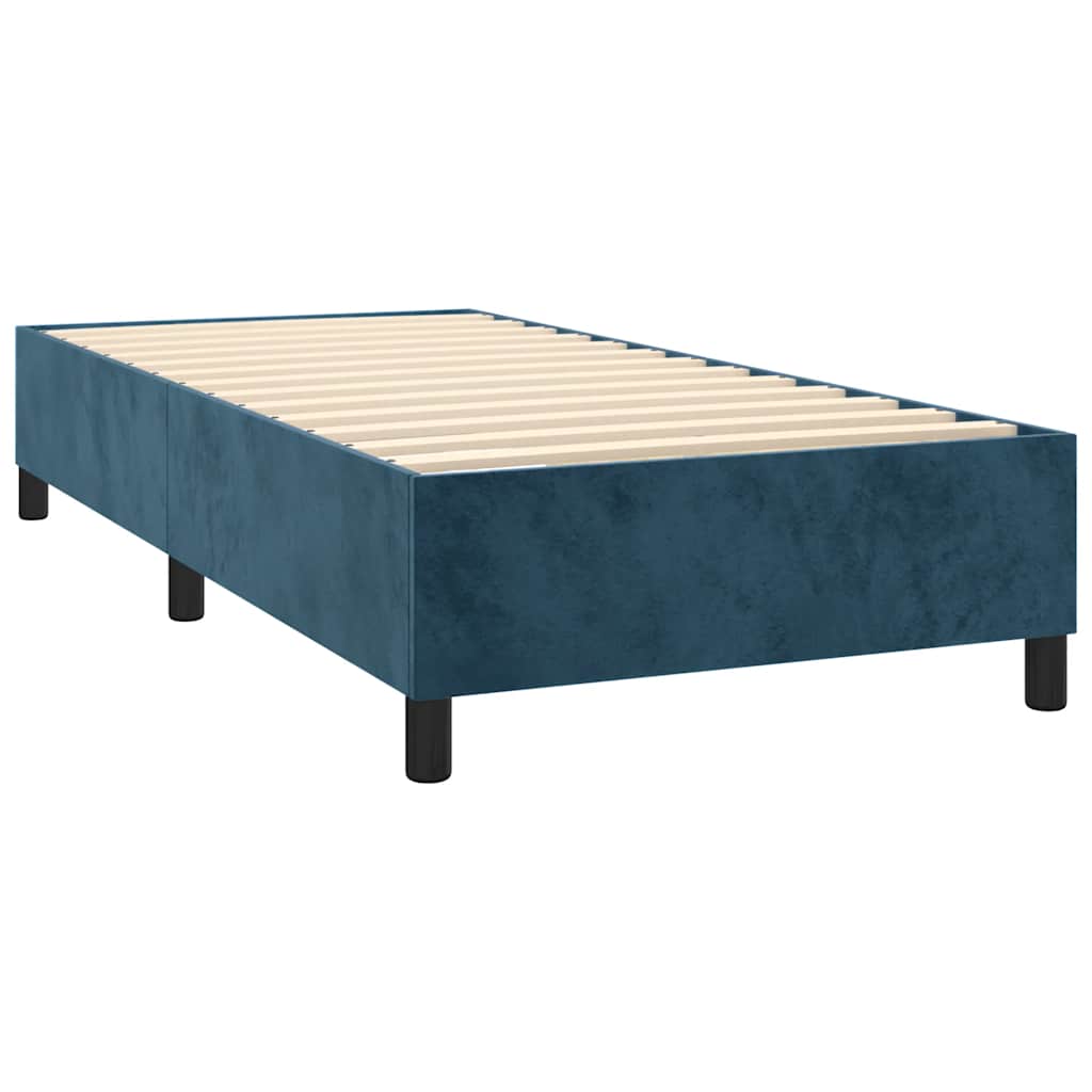 sötétkék bársony rugós ágy matraccal 100 x 200 cm
