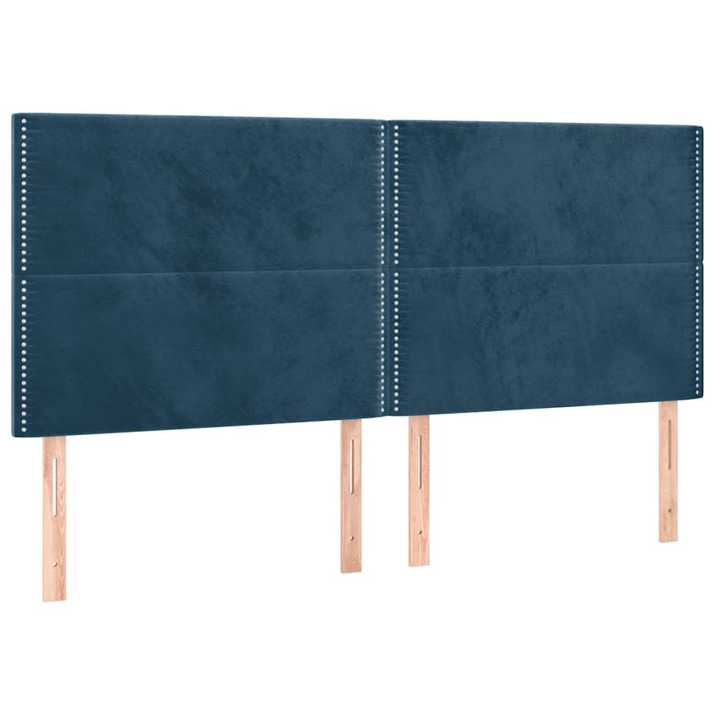 sötétkék bársony rugós ágy matraccal 160x200 cm